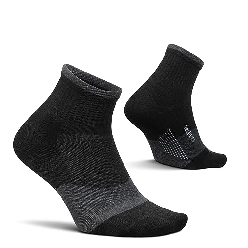 Feetures Trail Max Cushion Quarter - Calcetines de correr para hombre y mujer - Absorbe la humedad, Carbón vegetal, Small