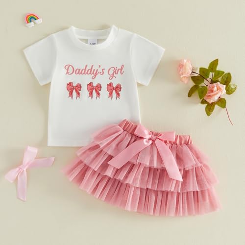 Image of Kayotuas Toddler Girl Summer Clothes Big Sister Outfit Letter Short Sleeve T-shirt Layered Tutu Skirt Set Cute Birthday Dress
