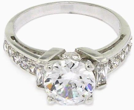 Alljoy Sterling Silver Classic Solitaire Engagement Ring w/Round Brilliant White CZ