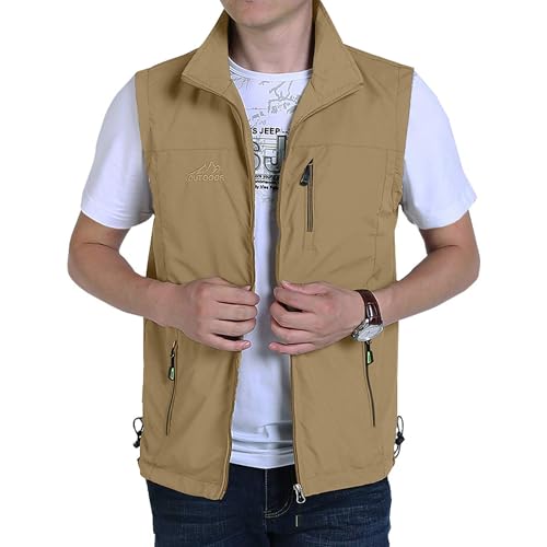 Image of Hixiaohe Mens Lightweight Vest Outerwear Casual Summer Outdoor Travel Vest for Hiking Fishing Golf Photo Work with Pockets