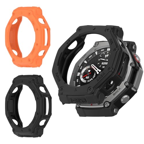 Compatible with T-Rex 3 Protective Case, Smartwatch Protective Case Cover Shell Soft and Durable Watch Accessories?Premium Soft TPU Slim Case -Black/Orange