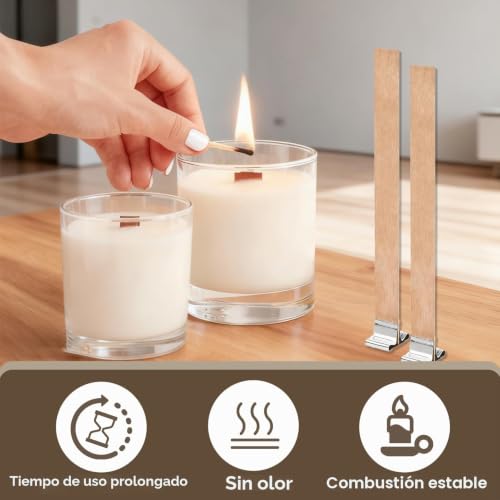Miniatura 4 de Kit De 60 Mechas De Madera Para Velas Artesanales 13x130mm Con 30 Bases Metálicas, Mechas Ecológicas Para Velas Caseras De Parafina Y Cera Vegetal, Ideales Para Aromaterapia Decoración Proyectos Diy
