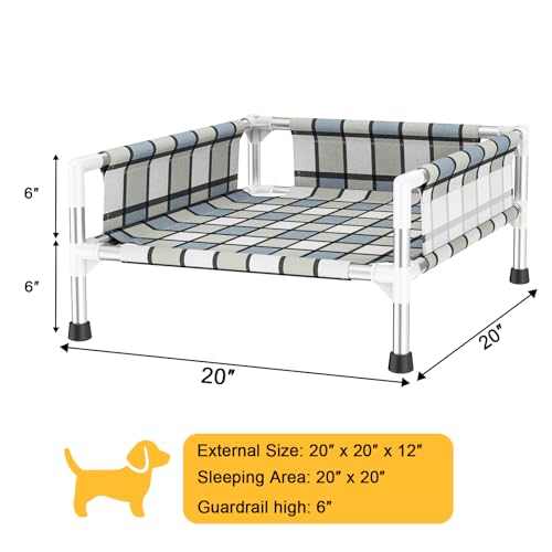 Elevated Raised Outdoor Dog Bed - Cooling Washable Dog Cot with Guardrail, Durable & Breathable Cotton Mesh Pet Hammock Beds with Stainless Steel Pipe Frame for Small Pets (20'' x 20'' x 12'') - Image 6