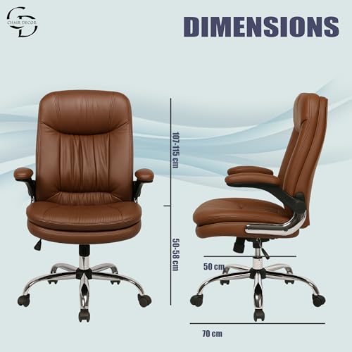 Image of ERGOLUX Premium Office Chair | Ergonomic High Back Boss Chair for Home Office, Home Office & Study | Height Adjustable Office Chair with Chrome Base | 1pc (Brown)