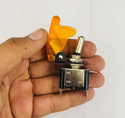 Image of Yellow ROCKER PILOT Toggle Switch WiTH Aircraft Safety Cover Rocker Toggle Switch 12V 20A ON /Off Togglle Swiitch LED Light Illuminated 3Pin for All Vehicles