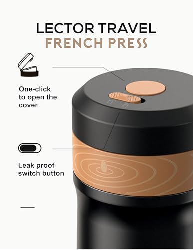 Image of LECTOR French Press Travel Coffee Maker |Double Mesh Steel Filter for Smooth Brew |Portable, Compact & Lightweight | Spill-Proof, Ideal for all Office Goers, Use at Home, Office & Travel (BLACK) 320ML