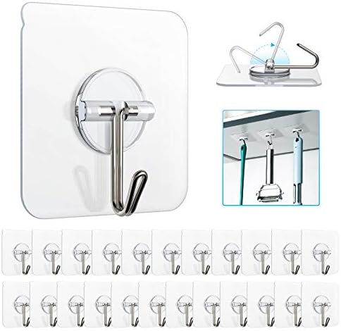 Znben Adhesive Hooks, Reusable Utility Hooks Heavy Duty 13LB Wall Hooks Transparent Seamless Hooks Waterproof and Oil Proof for Kitchen Bathroom Ceiling Office Window 10 Pack