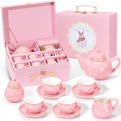Porcelain Tea Set for Girls, Tea Party Set for Little Girls, Toddler Girl Birthday Gifts Toys