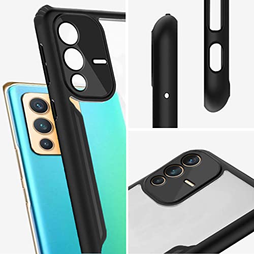 Image of Pikkme Plastic Crystal Clear Transparent Back Ultra Hybrid Full Camera Protection Raised Edge with 360 Degree Protection Bumper Back Cover for Vivo V23 Pro 5G (Black)