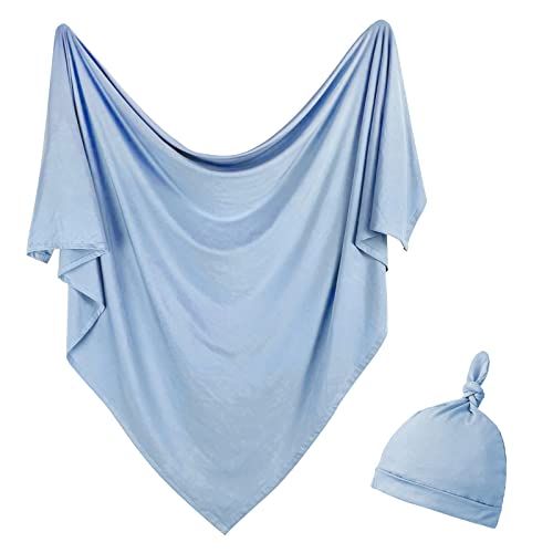 Image of OWLOWLA Newborn Swaddle Set Stretch Wrap Swaddle Receiving Blanket for Baby Boy Girl(Baby Blue-rm)