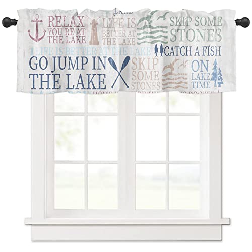 Ambehome Curtain Valances For Windows Decor, Nautical Anchor Sailboat Rod Pocket Valance Window Treatment For Room, Short Tier Cafe Curtain Valance 54Inx18In Lake Life Theme, 54In X 18In #TOP2
