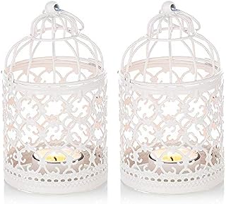 NUPTIO 2 Pcs Small Metal Tealight Hanging Birdcage Lantern, Gold Lanterns for Candles Vintage Decorative Centerpieces of Wedding & Party, Tea Light Holder Christmas Candle Holders Decorations