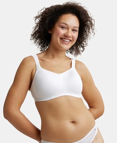 Image of Jockey FE78 Women Wirefree Padded Super Combed Cotton Elastane Stretch Full Coverage Plus Size Bra with Broad Cushioned Fabric Strap