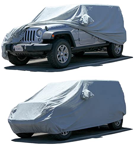 Image of All Weather Waterproof car Cover Easy Access Zipper Good for rain Snow uv Protection dust Compact SUV Explorer Wrangler Sorento Murano Outback 4Runner Venza XC70 Gray