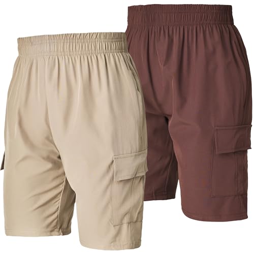 Ultra Performance Men's Nylon Cargo Short's 2 Pack Mens Golf & Hiking Stretch Shorts with Pockets Quick Dry Short for Men Espresso/Khaki