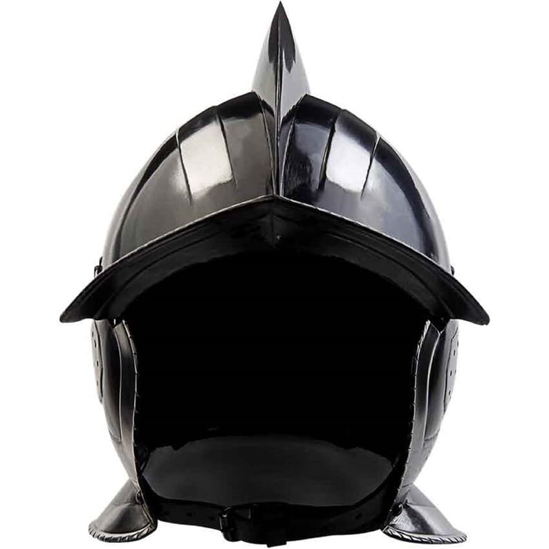 Disfraz medieval de caballería renacentista con casco de acero ennegrecido Kaspar