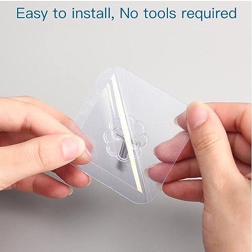 Image of Adhesive Hooks, 24 Pack Heavy Duty Sticky Hooks, Transparent Removable Adhesive Hooks for Hanging, Wall Hooks Can be Used for Kitchen Bathroom Shower Outdoor Home Improvement, Waterproof and Rustproof