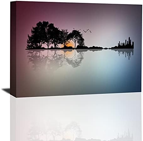 L-216 Abstract Guitar Wall Art, Tree Island Wall Art Canvas Prints Musical Themed Canvas Picture, Modern Home Music Décor HD Printed Artwork Poster Framed for Home Living Room Framed Ready -24x36inch