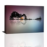 L-216 Abstract Guitar Wall Art, Tree Island Wall Art Canvas Prints Musical Themed Canvas Picture, Mo