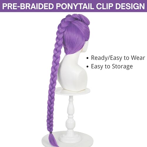 wiggy mermaid long purple braid wig for women purple base wig with braids ponytail clip  cap for stage party halloween costume cosplay