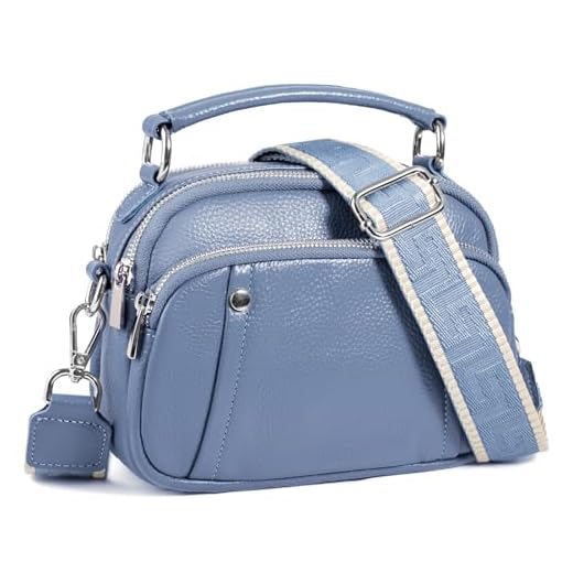 befen Bolsa tiracolo pequena de couro genuíno para mulheres, bolsa de ombro feminina, alça superior com alça larga, Azul