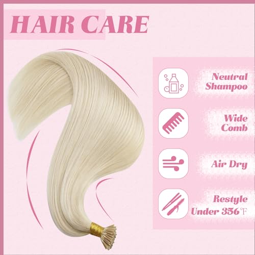Image of YoungSee 50g 24 Inch I Tip Extensions Blonde Itip Human Hair Extensions Platinum Blonde 50 Strands Human Hair Itip Extension Itip Hair Extension Real Human Hairfor Long Straight Hair
