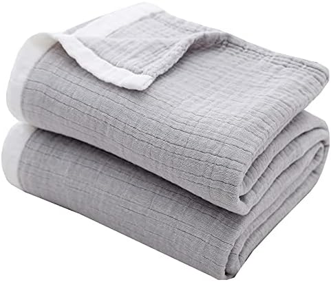 SE SOFTEXLY Cotton Muslin Throw Blanket for Adults,Breathable 4-Layer Yarn Dyed Linen Texture Gauze Blanket for Bed Sofa Couch,Super Soft Lightweight Twin Size Blanket for All Season（60"x80",Grey）