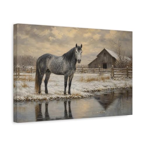 Tableau cheval gris vintage en toile imprimée pour salon 45x30cm