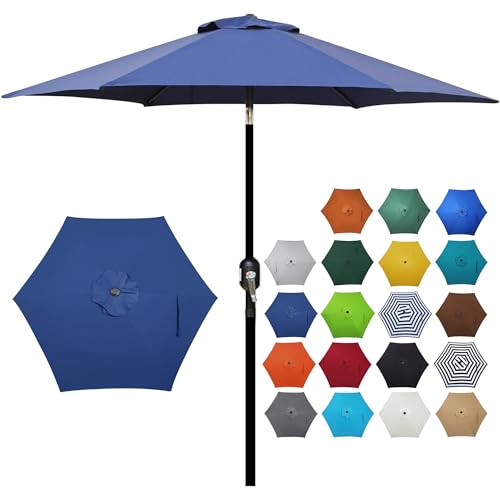 Blissun 7.5 ft Patio Umbrella, Yard Umbrella, Outdoor Market Umbrella with Push Button Tilt Crank (Navy Blue)
