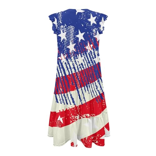 Image of Womens Summer Dress Ruffle Sleeve V Neck Dress Casual Fit Flowy Beach Vacation Sundress with Pocket S-2XL