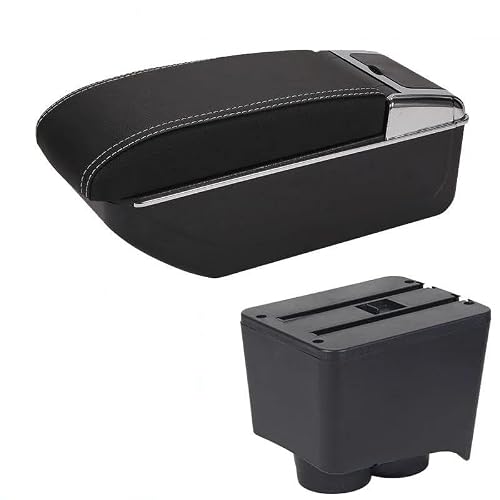 NMJLQW Storage Rack Car Armrest Box 2002-2009 Retrofit Parts Storage Box Car Interior Accessories For Polo 9N 3(D3 Black white NoUSB)
