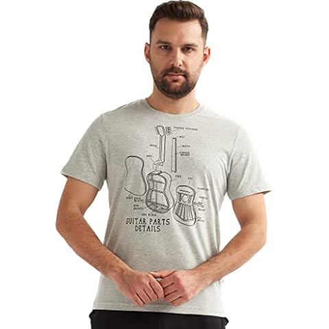 alsestudio Unisex Printed Crew Neck Tshirt-Grey-Guitar-Medium Cover