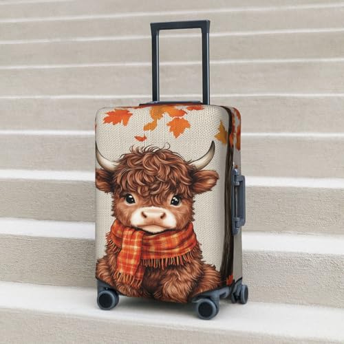 Highland Cow Autumn Tree Elastic Travel Luggage Covers Dustproof Scratch-Resistant Suitcase Protector Fit 22-24 Inch4
