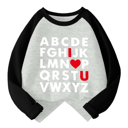 Image of Kids Valentines Shirt Boys Girls Valentine's ABC I Love U Heart Heart XO XO Graphic Tees Raglan Toddler Long Sleeve Tops