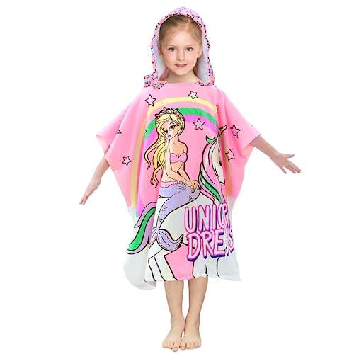 JORAKI Serviette de Bain Enfant, Serviette de Plage Enfant Poncho de Bain à Capuche Super Doux Cape de Bain Peignoir pour Filles Garçons 6-14 Ans