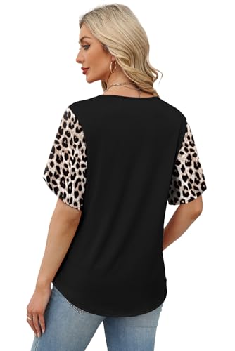 Image of WIHOLL Womens Summer Tops Short Petal Sleeve Shirts Fashion V Neck Womens Clothing