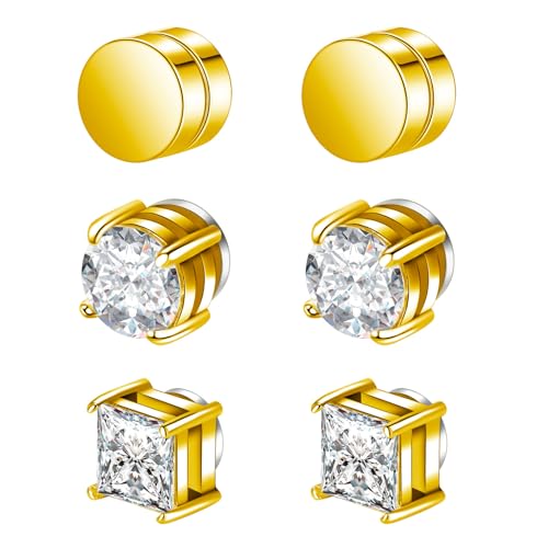 Besyvvin 6stk Magnetischer Ohrstecker Gold Fake Magnet Ohrringe Kein Piercing Ohr Stecker für Herren Mann Damen