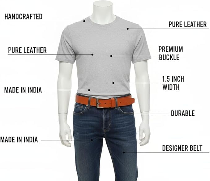 Tan Belt for Men – Handcrafted, Steel Buckle for adult men - Image 6