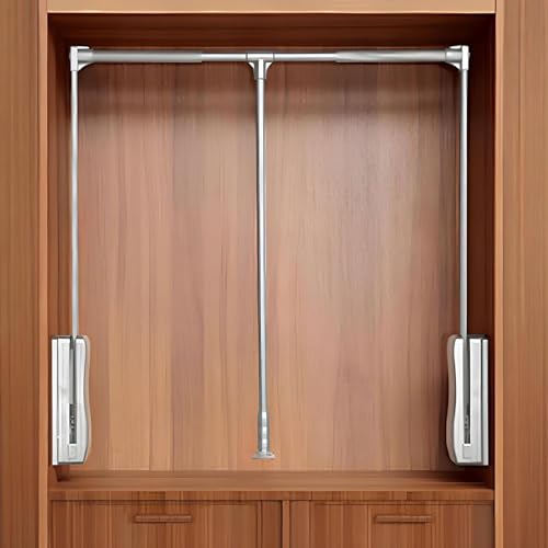 Barra de armario ajustable con capacidad de carga de 15 kg, organizador de gancho de cierre suave, ahorro de espacio, color plateado, 930 x 1250 mm, ideal para un almacenamiento eficiente en el
