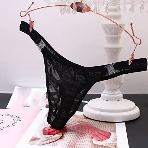 WmHeoo2077 Nahtlose Slips für Herren aus eiserner Seide,Sexy UnterwäSche MäNner Hipster,Sexy transparenter Tanga, einfarbige, durchsichtige, Nahtlose T-Hose, schwarz, Einheitsgröße Cover