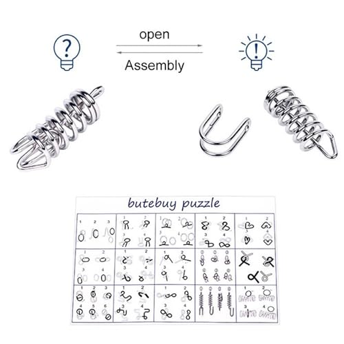 AUGEN Brain Teasers Metal Wire Puzzle Toys, IQ Tester, Brain Games for Kids and Adults, Fun Fidget Puzzles, Train Your Brain, Disentanglement Puzzle Unlock Interlock Toys (15 Pieces, Model- E)