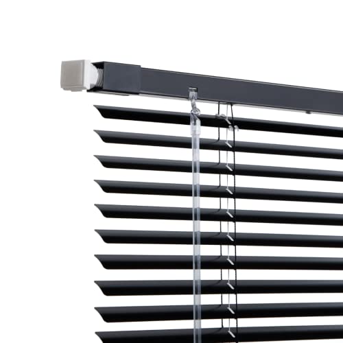 Dongluy Cordless No Drill Shades For Window, 1'' Slat Horizontal Mini Camper Blinds For Window Inside Mount, Size 35" W X 64" H, Black #TOP1