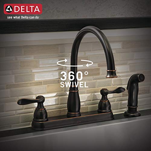 Delta Windemere Oil Rubbed Bronze Kitchen Faucet with Side Sprayer, Traditional 4 Hole Kitchen Sink Faucet, Two-Handle, Oil Rubbed Bronze 21996LF-OB