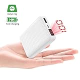 ♥1.【174g, 10000mAh】Bateria Externa con el peso de 174g y el tamaño compacto de 9.1*6.3*2.2cm, es la más portable de las baterías de 10000mAh, perfecta para la vida diaria, viajes, fiestas. Cuando está completamente cargado, puede cargar un iPhone X - 2.5 veces / iPhone 8--3.8 veces / SamSung Galaxy S10--2 veces / iPad mini 4--1.4 veces, ampliamente compatible con la mayoría de los dispositivos electrónicos.