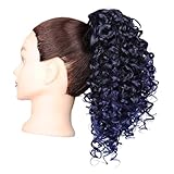 Xiaofeng Spring Curly Ponytail Hairpiece Black to Dark Blue Drawstring Synthetic Ponytail Extension for Women and Girls Daily Use (1B/A28, 12 Inches)