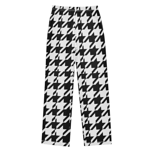ZZXXB Black and White Houndstooth Boys Long Pants Soft Trousers Elastic Waist Kids Lounge Bottoms with Pockets S-XL