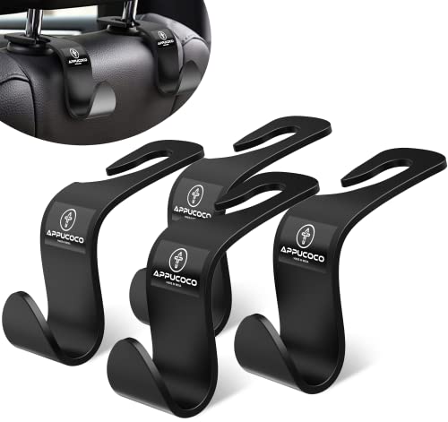 Image of APPUCOCO Car Seat Headrest Storage Hooks /Hanger Universal Durable Organiser Space Saver for Handbag (Black, Pack of 4)