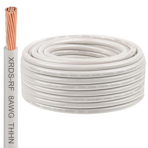 Image of 8AWG THHN Electrical Wire 50FT - Stranded Bare Copper Conductor with PVC and Nylon Insulation, Heat and Oil Resistant Cable for Indoor & Outdoor Wiring