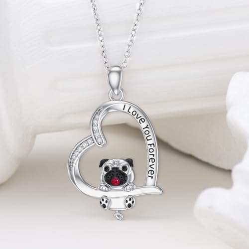 HUKKUN Mops Kette Silber 925 Mops Anhänger Halskette Mops Mops-Schmuck Hunde Mops Geschenke Damen