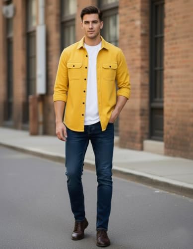 Image of DEELMO Men's Stylish Cotton Blend Casual Shirt || Full Sleeve Button-Down Shirt with Dual Flap Pockets || Comfortable Breathable Fabric || Perfect for Casual Office and Outing Wear